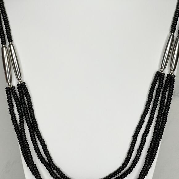 Chico's Multi Strand Black Beaded Silver Tone Statement Necklace ✨ - Picture 12 of 14
